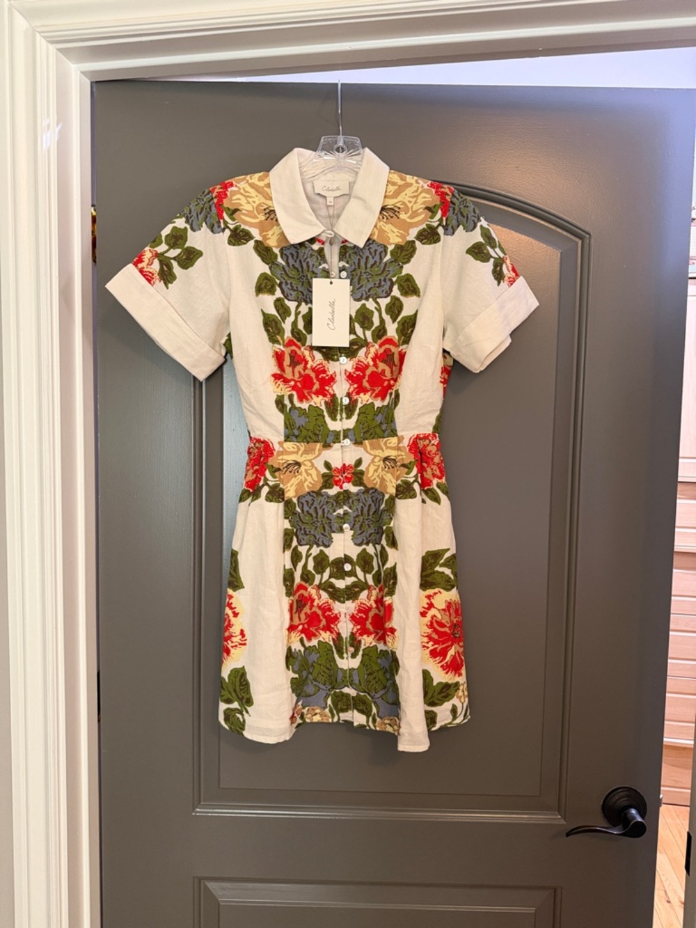 Cleobella White Mini Dress with Red, Green & Yellow Floral Print